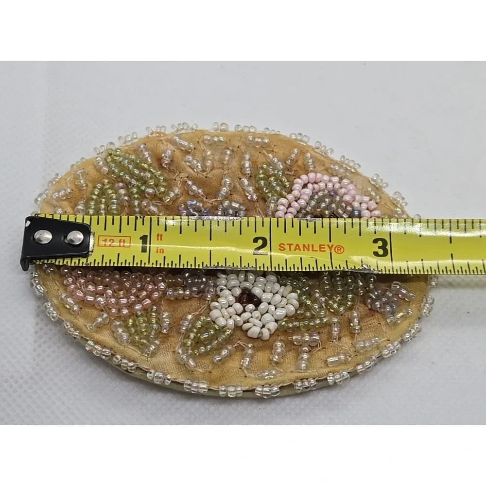 Antique Pink White Pearl Beaded Hand Purse Mirror 3.5